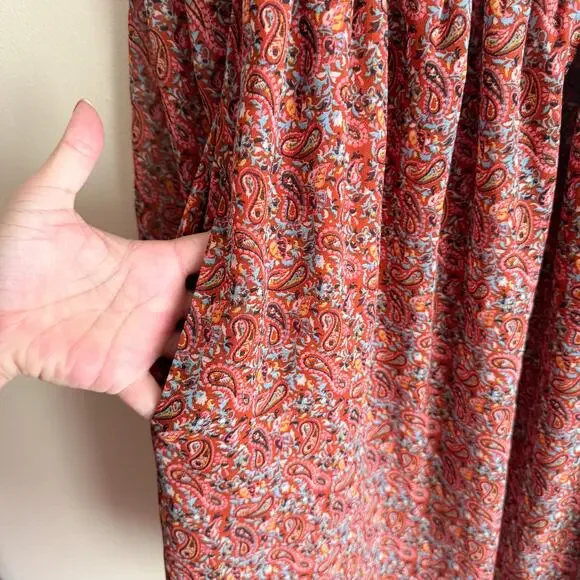 Gap Maternity Burnt Orange Paisley Print Lined Boho V Neck Long Sleeve Dress - S - Picture 3 of 9